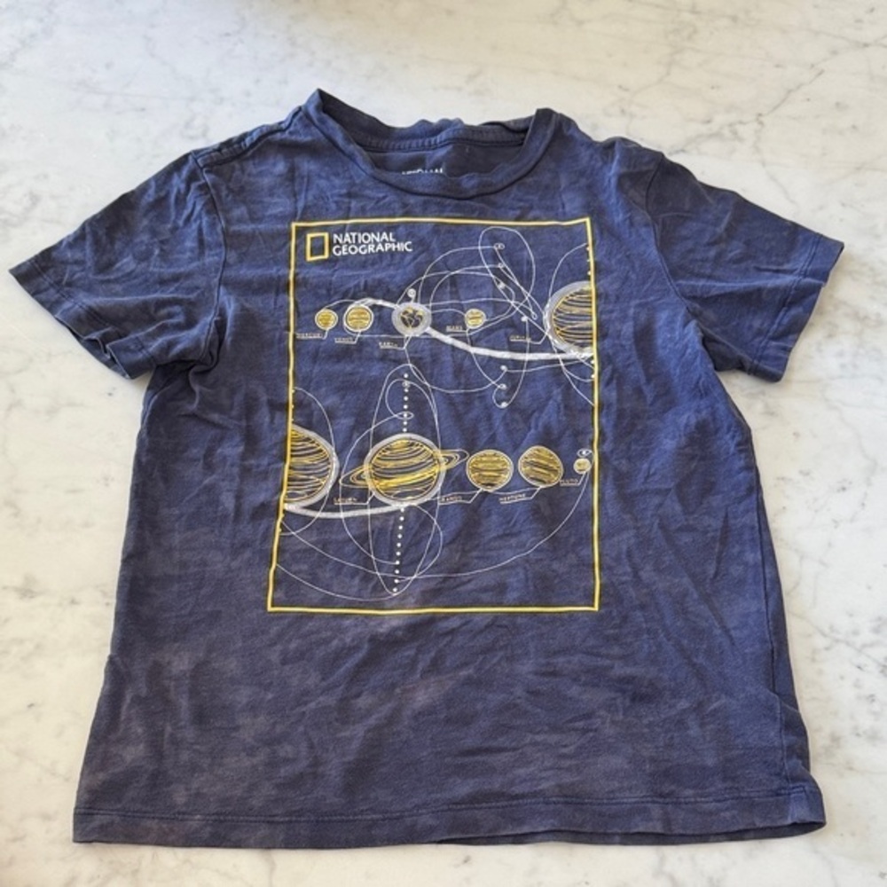 National Geographic Kids Solar System Tee Blue Graphic Shirt Size S 7/8